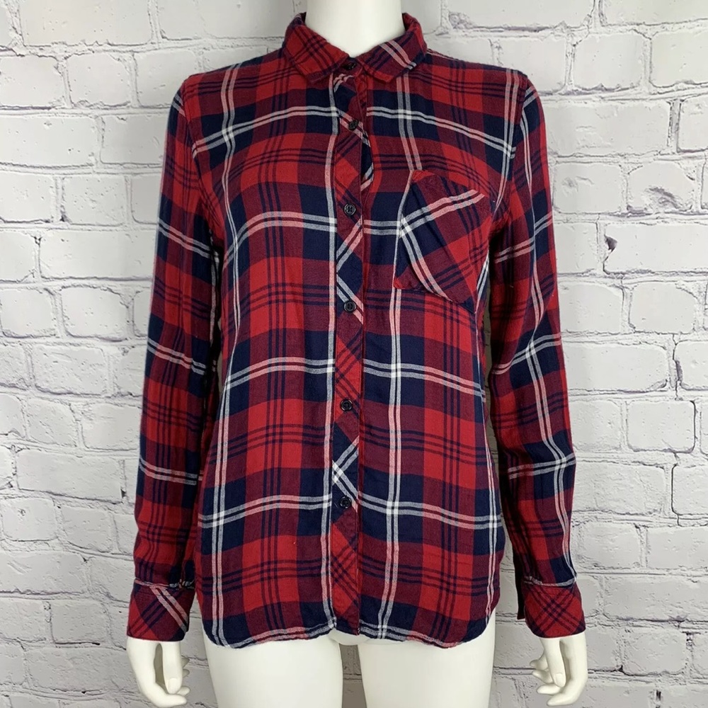 Rails Women’s Shirt Small Taitum Cherry Navy Plaid